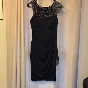 Classy dark navy dress with top sequence.